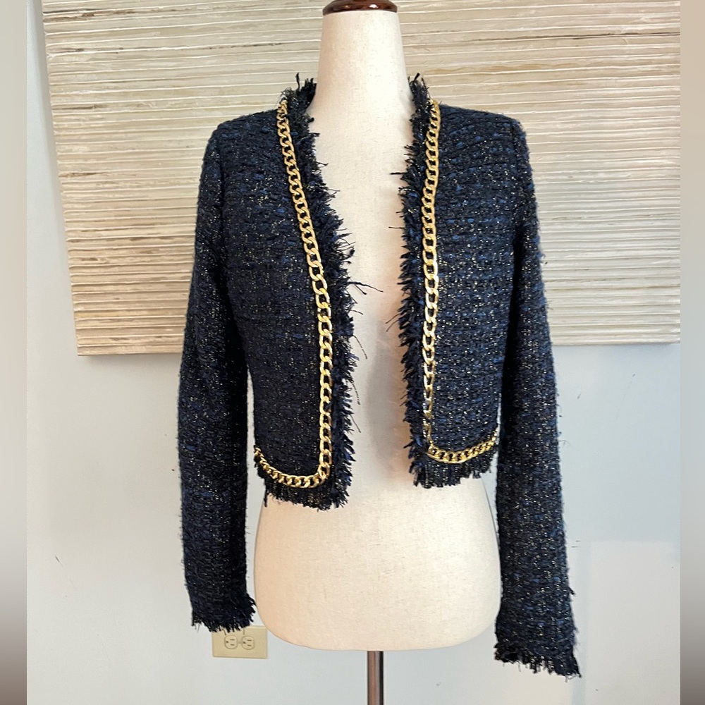 Christian Lacroix blue tweed cropped open ladies jacket size XS NWT - Picture 6 of 11
